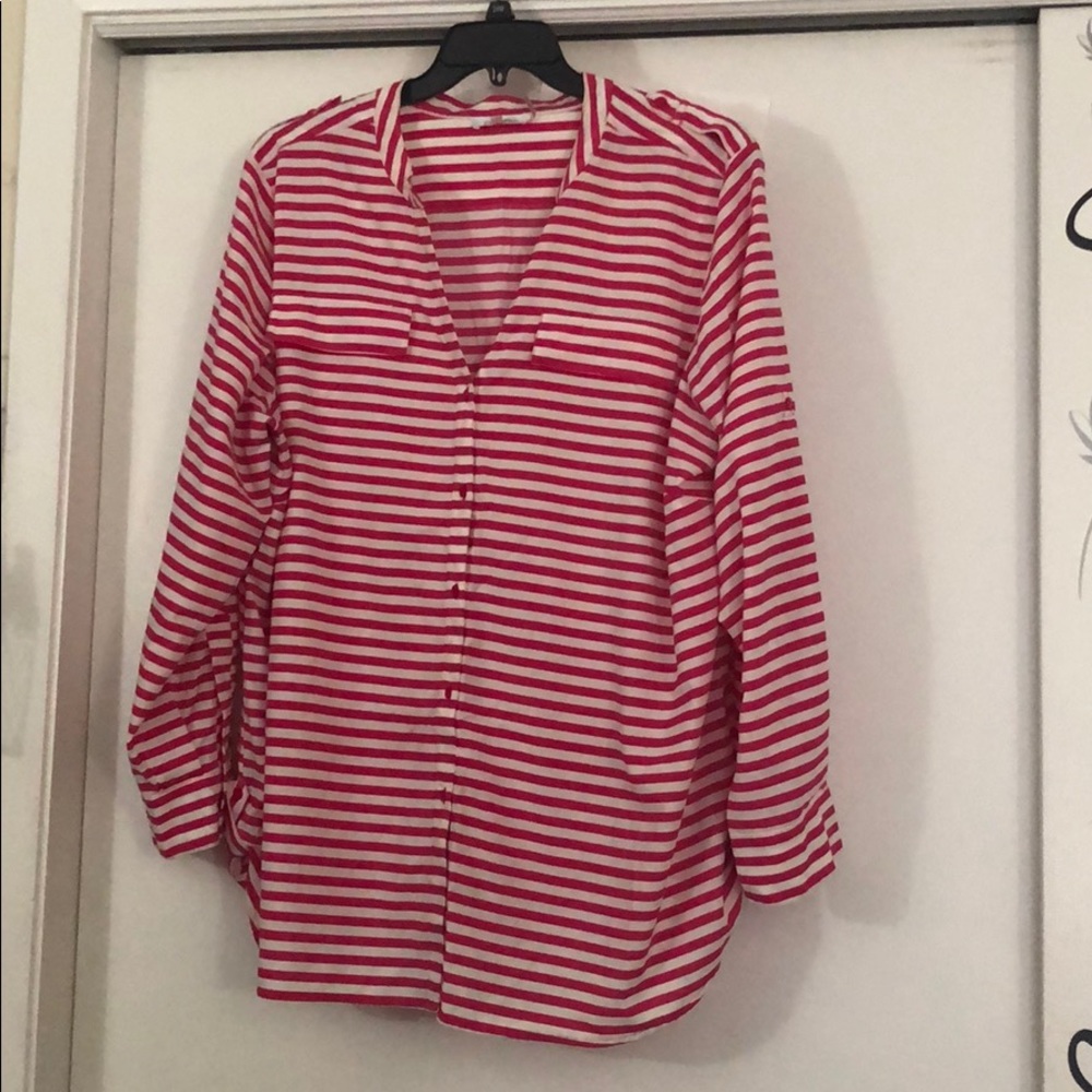 Pink and white striped blouse